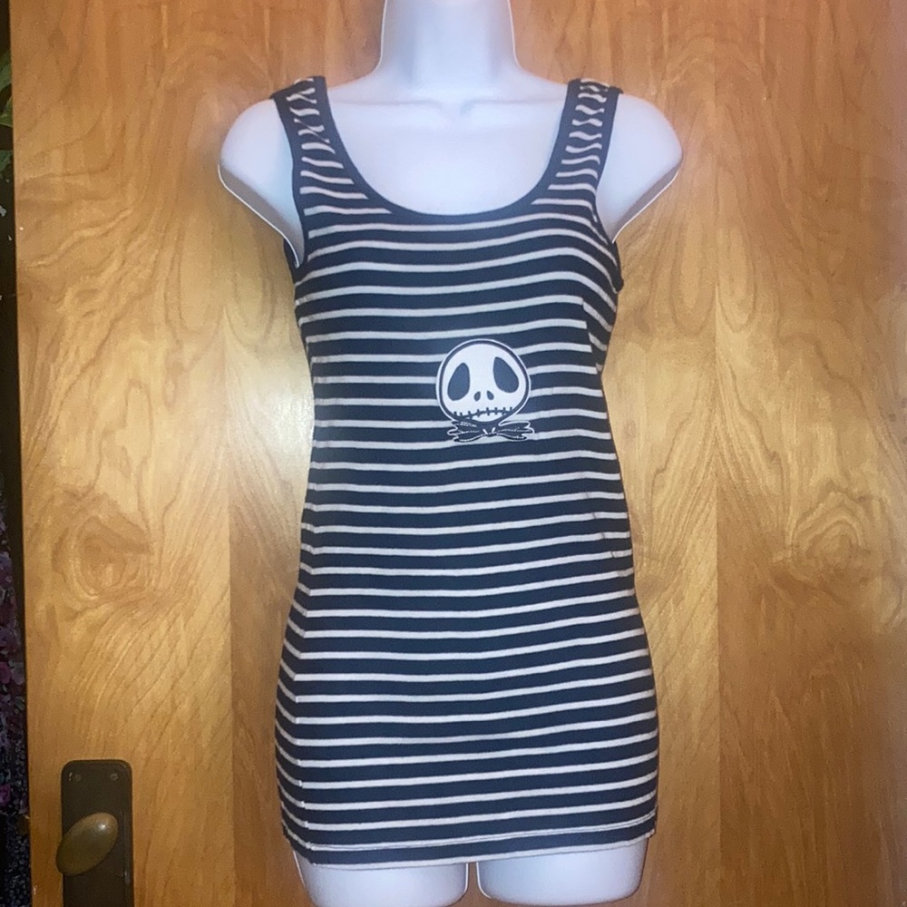 Nightmare Before Christmas Jack Skellington Black & White Striped Tank Top Sz M